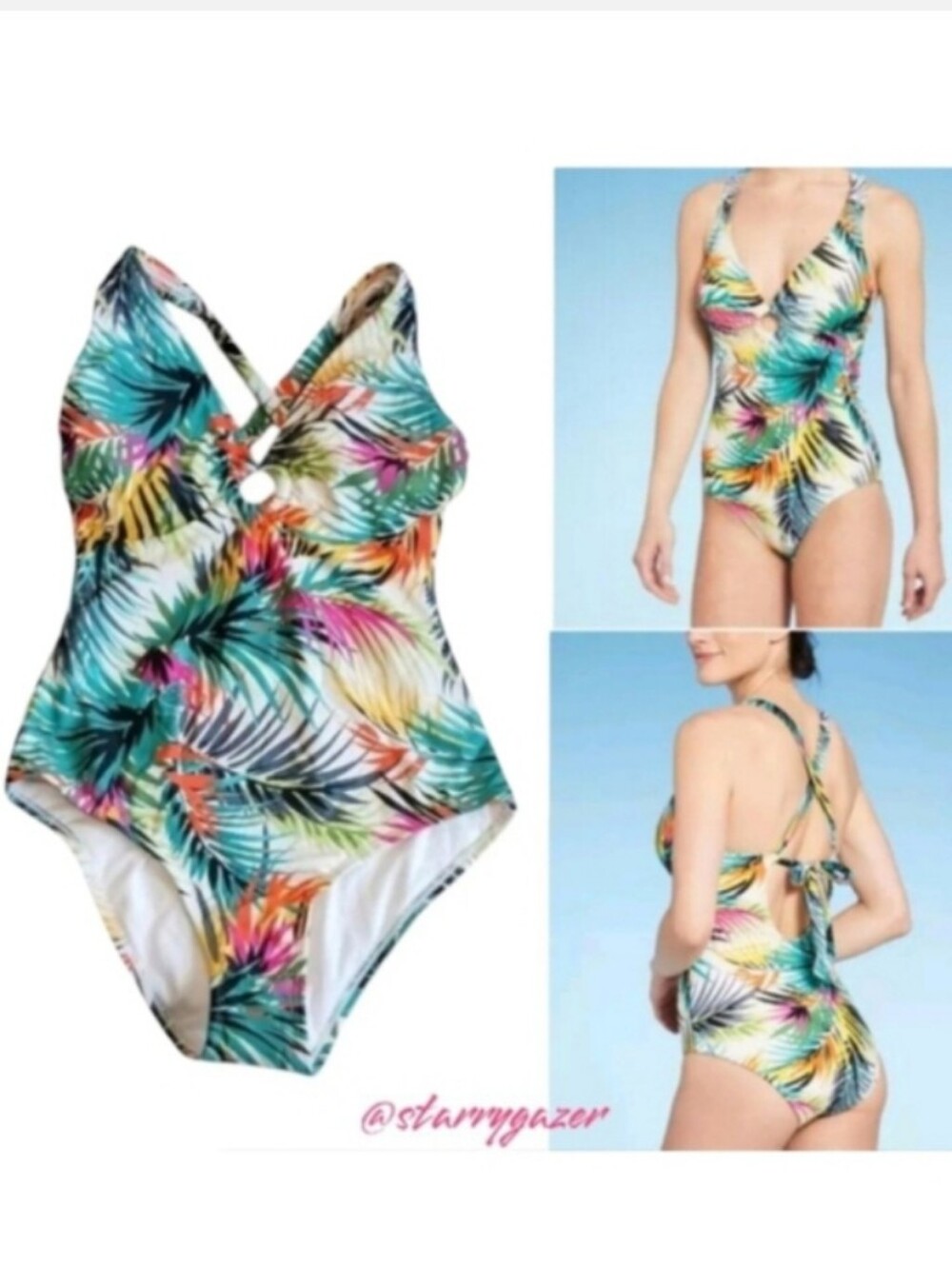 Shade & Shore Tropical Palm Print One-Piece Swimsuit Tie Back